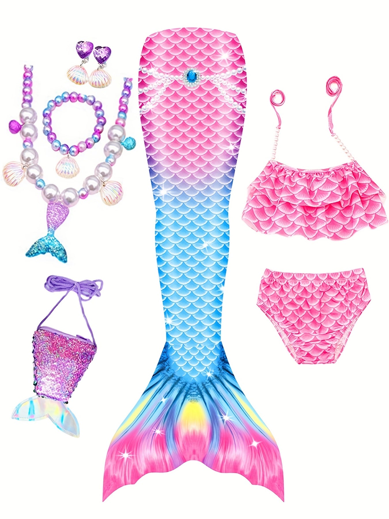 Mermaid Costume Swimsuit 3pc Set w/ Accessories Mermaid Princess Dress Up