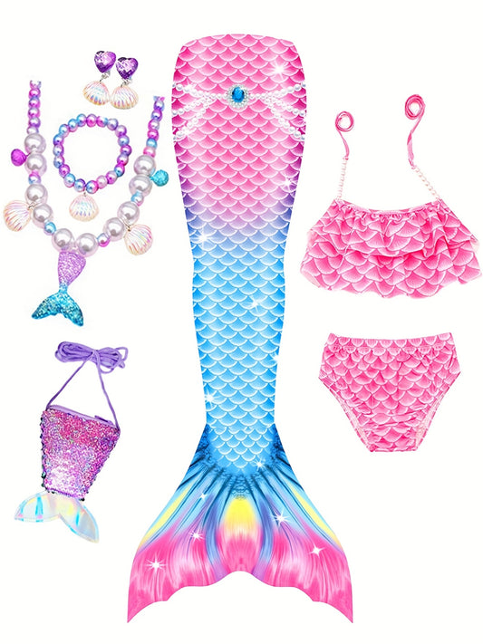 Mermaid Costume Swimsuit 3pc Set w/ Accessories Mermaid Princess Dress Up