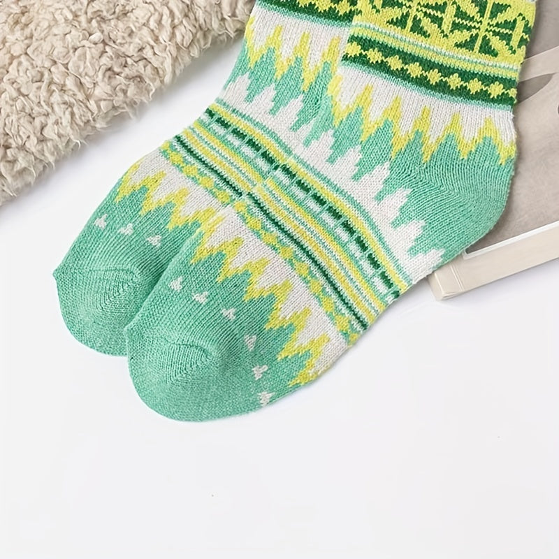 5 Pairs Geometric Pattern Mid Tube Socks Women's Stockings