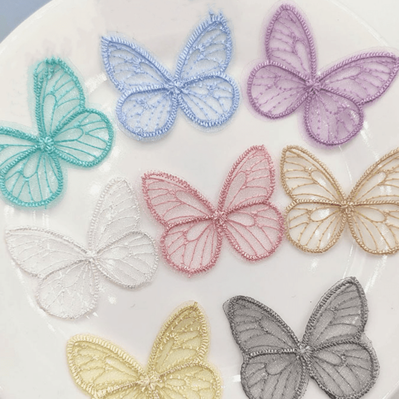 20pcs DIY Embroidered Butterfly Mesh Fabric Stickers Mixed Colors