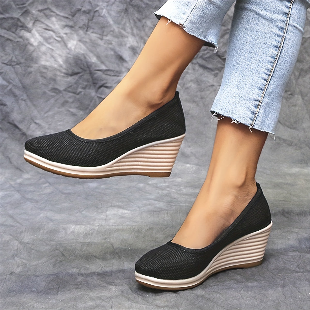 Women's Mesh Wedge Shoes Soft Sole Slip On Linen Heels