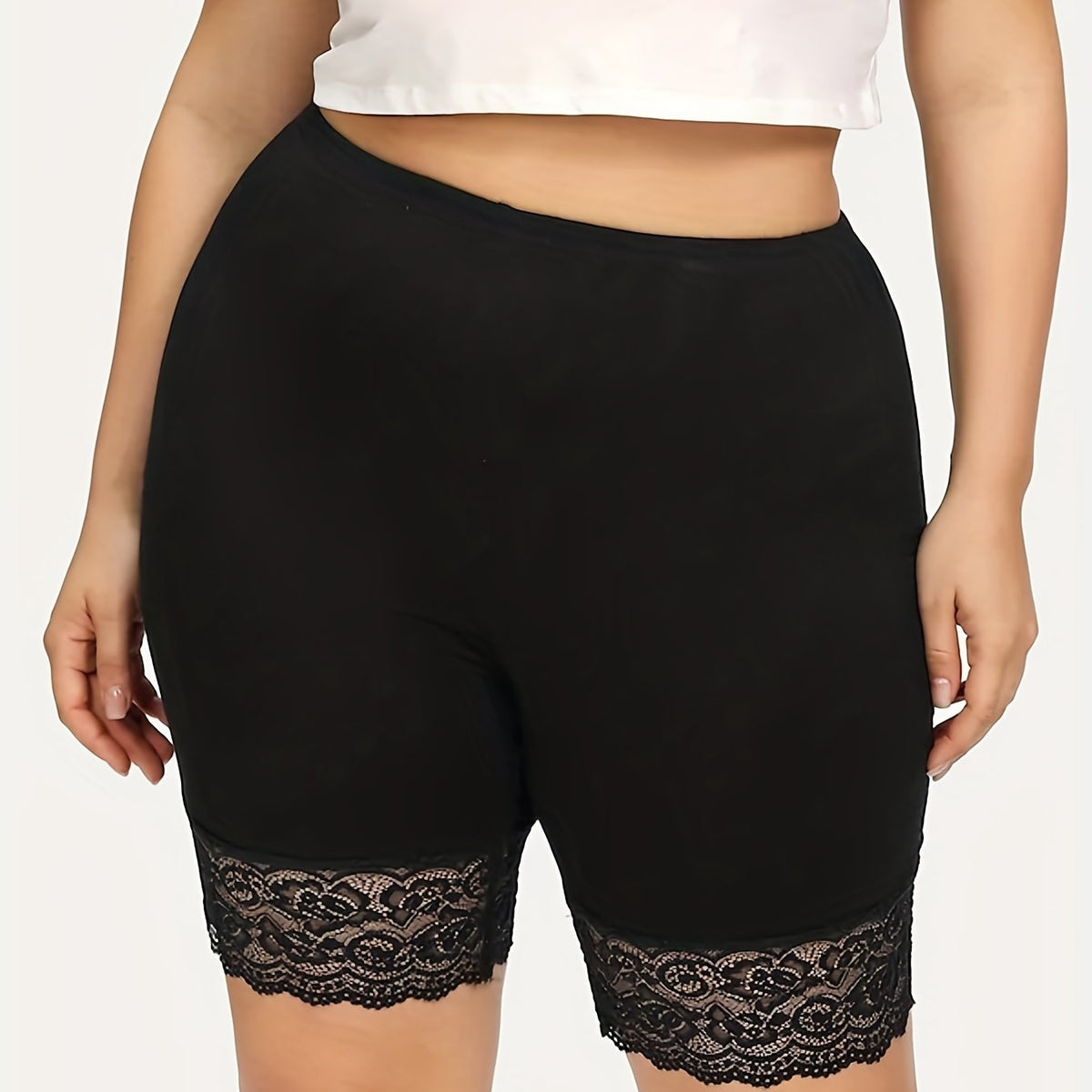  Casual Leggings Women's Plus Lace Trim High Stretch Shorts