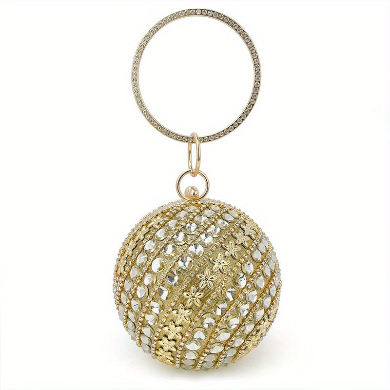 Flower Rhinestone Clutch Purse Mini Round Handbags for Women
