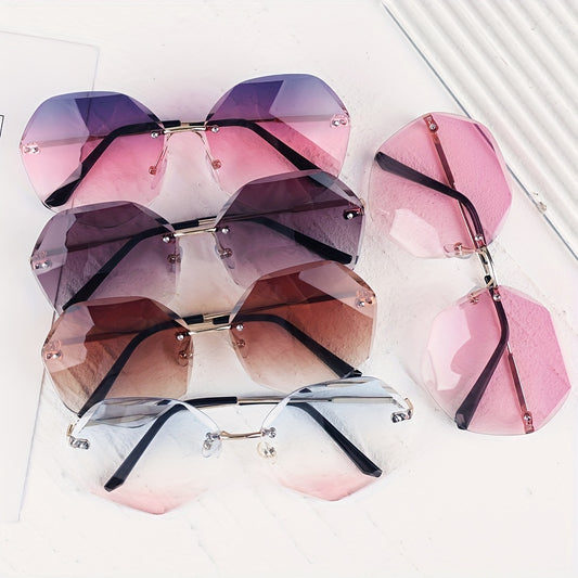 Oversized Polygonal Sunglasses Gradient Rimless Glasses UV400