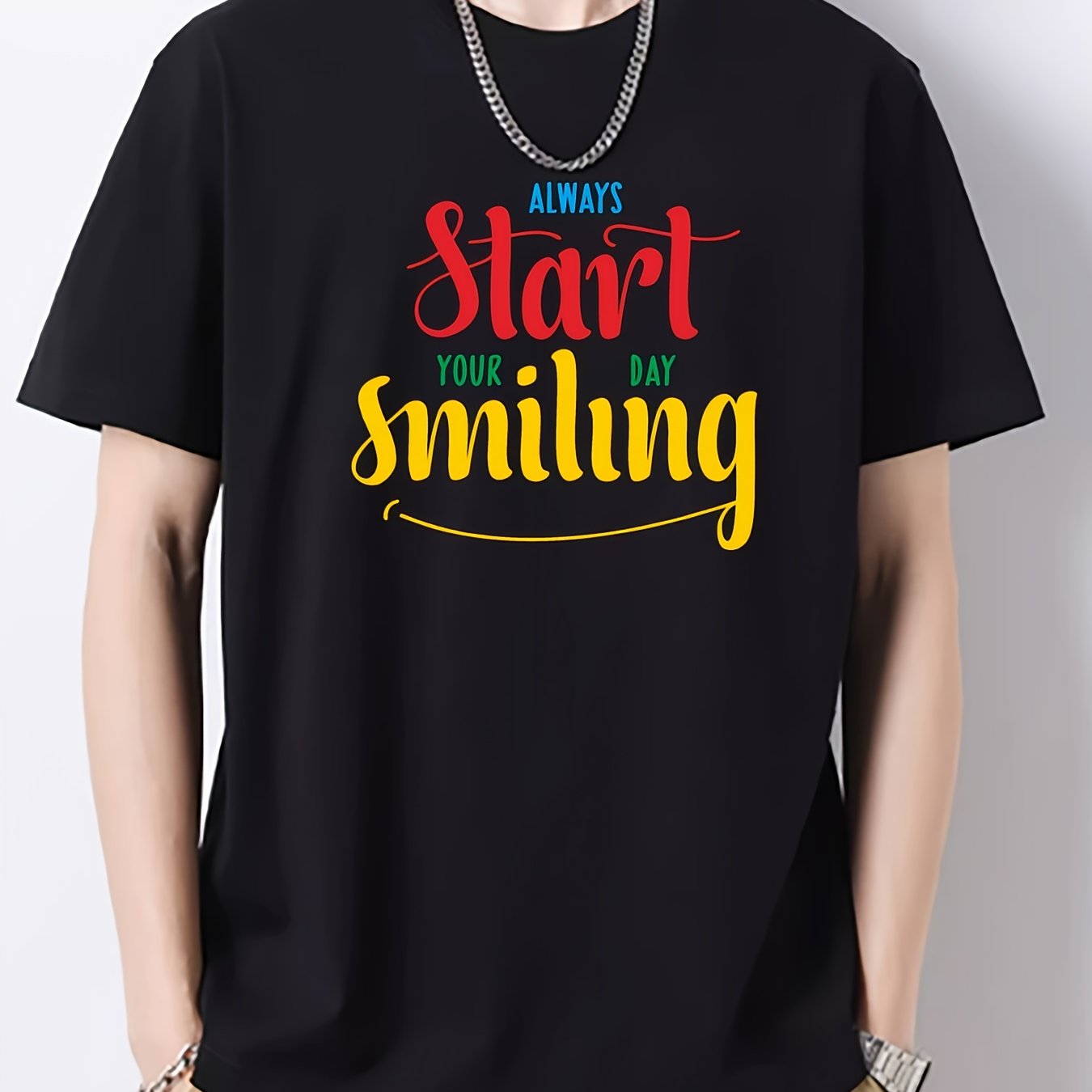 Men's Colorful Letters Print Slim Fit Top For Spring Summer