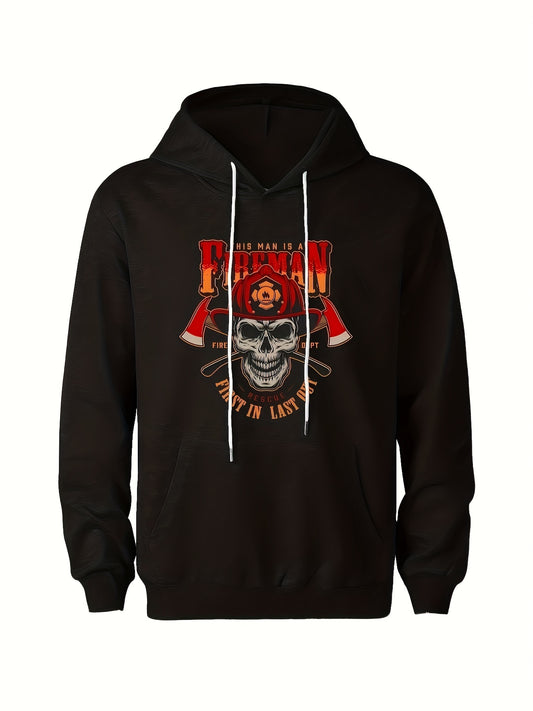 Men's Fireman Skull Graphic Hoodie Breathable Hooded Sweatshirt
