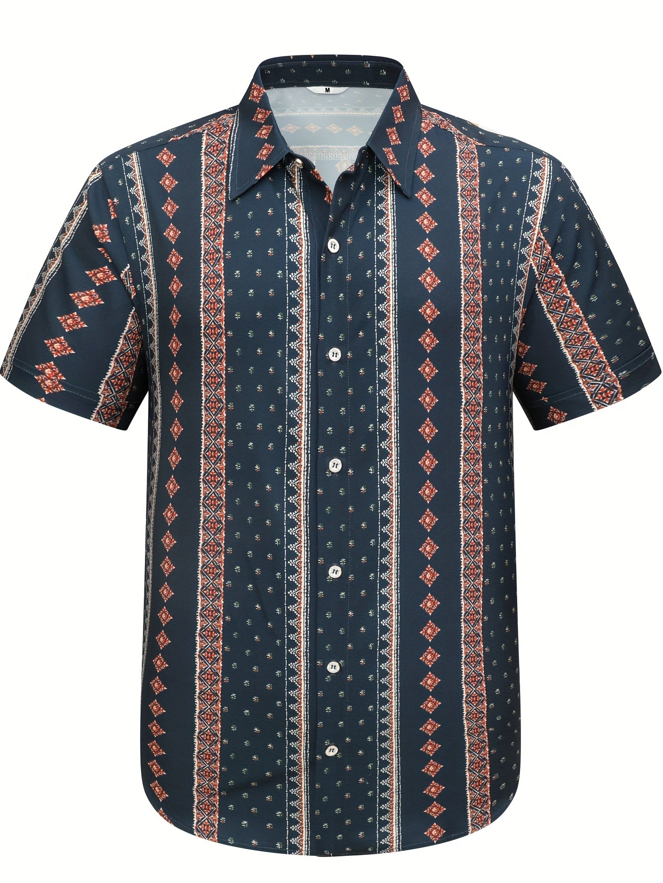 Men's Hawaiian Vintage Striped Shirt Button Up Short Sleeve Shirt