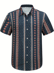 Men's Hawaiian Vintage Striped Shirt Button Up Short Sleeve Shirt