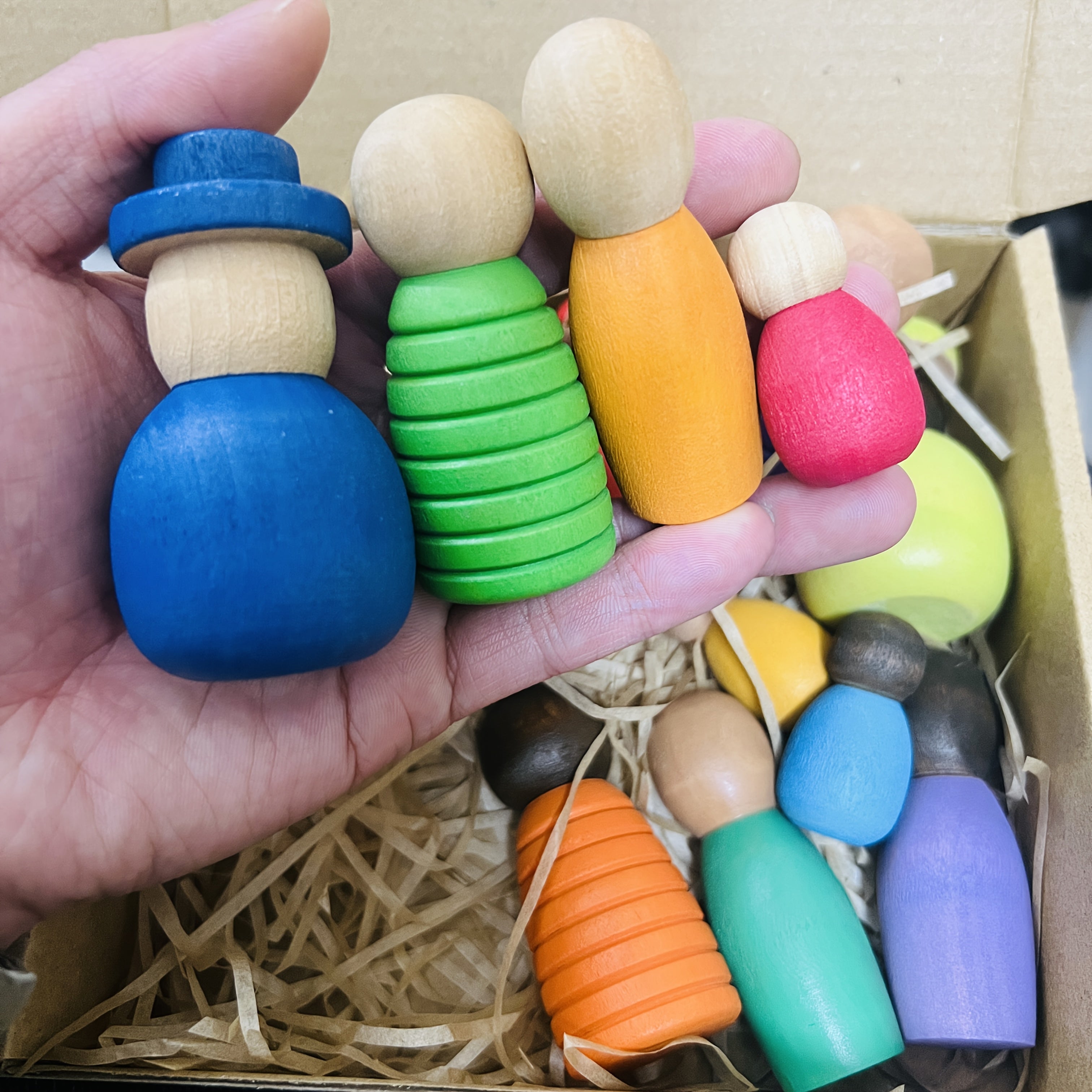 12pcs Wooden Rainbow Figurines Colorful Statues Decorative Items