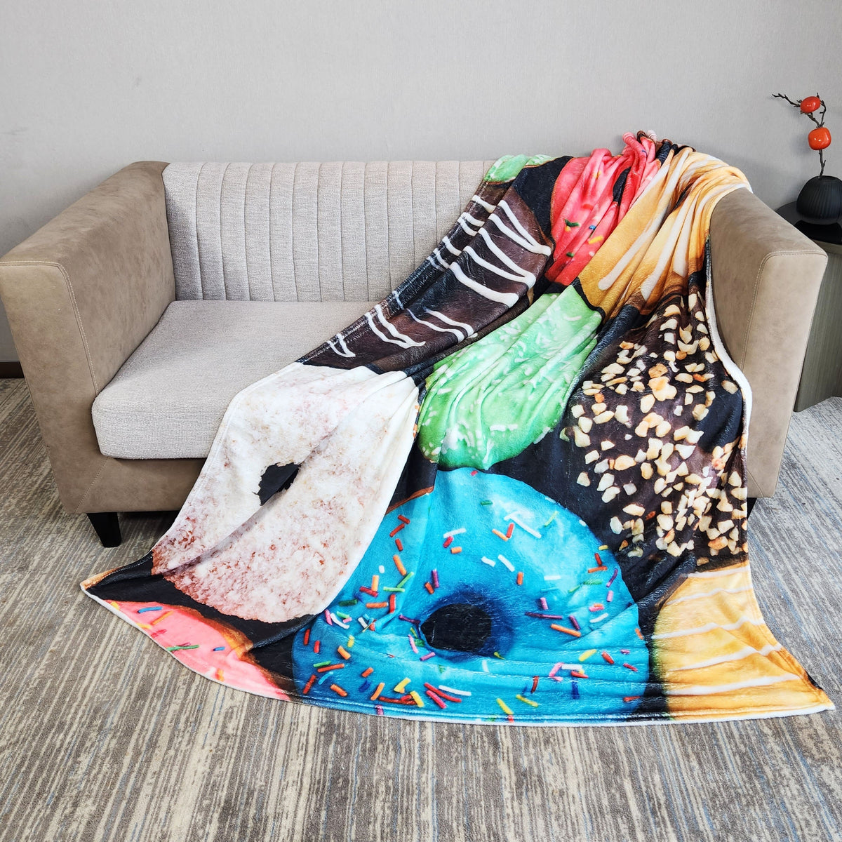 3D Donut Print Throw Blanket Warm Flannel Casual Blanket