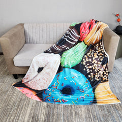 3D Donut Print Throw Blanket Warm Flannel Casual Blanket