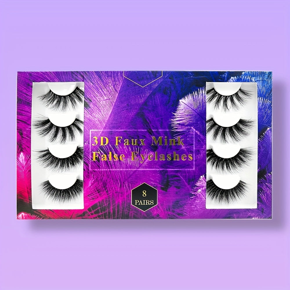 Natural Look 3D Thick Mink False Eyelashes - 8 Pairs