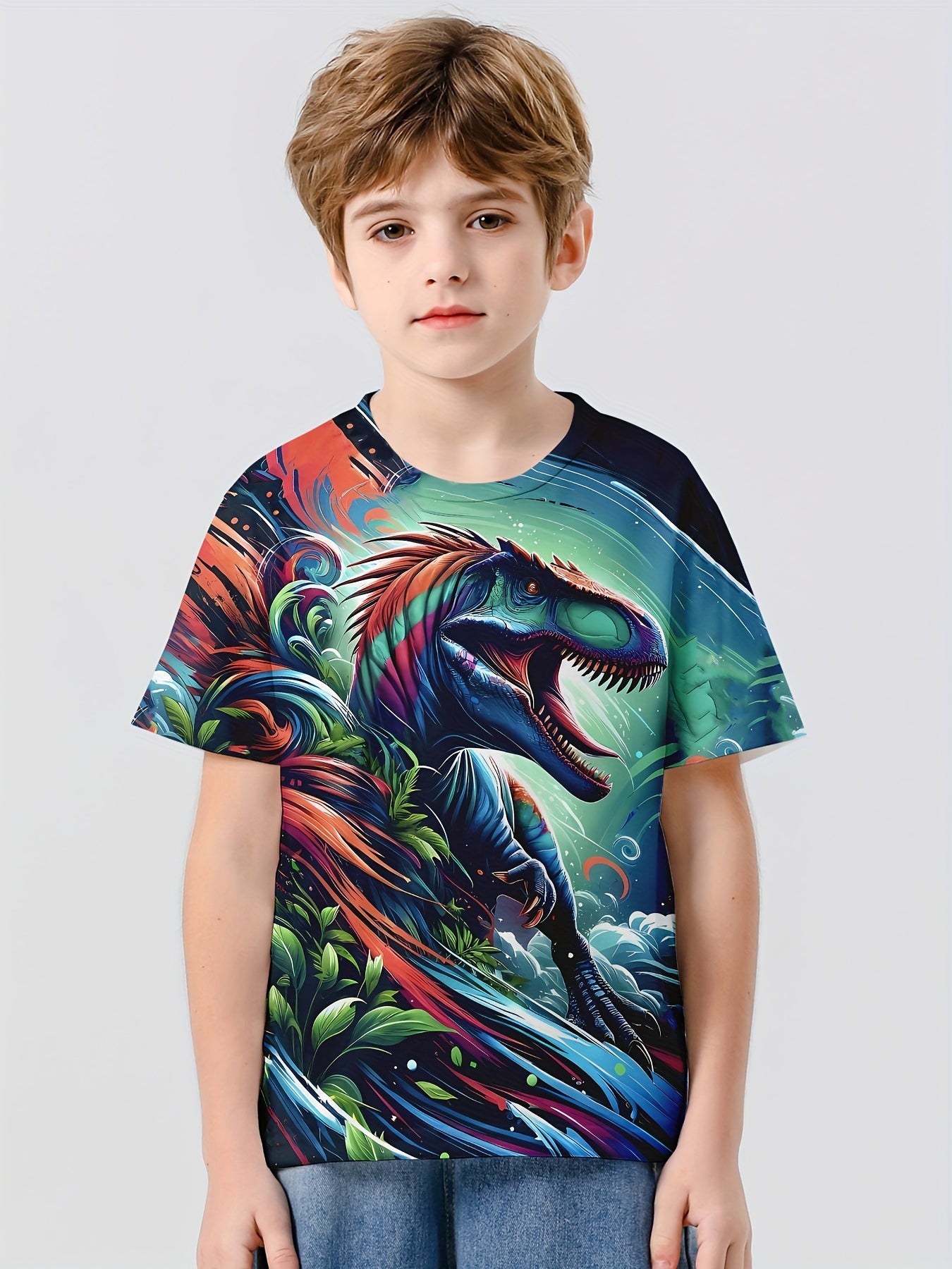T Rex 3D Print Boy's Casual Tees Short Sleeve Crew Neck Comfy Versiable T shirt