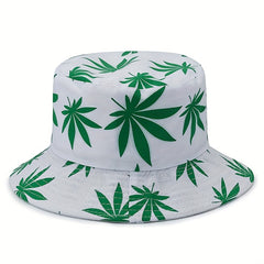 Green Leaves Print Bucket Hat for Beach Hiking Fishing Camping