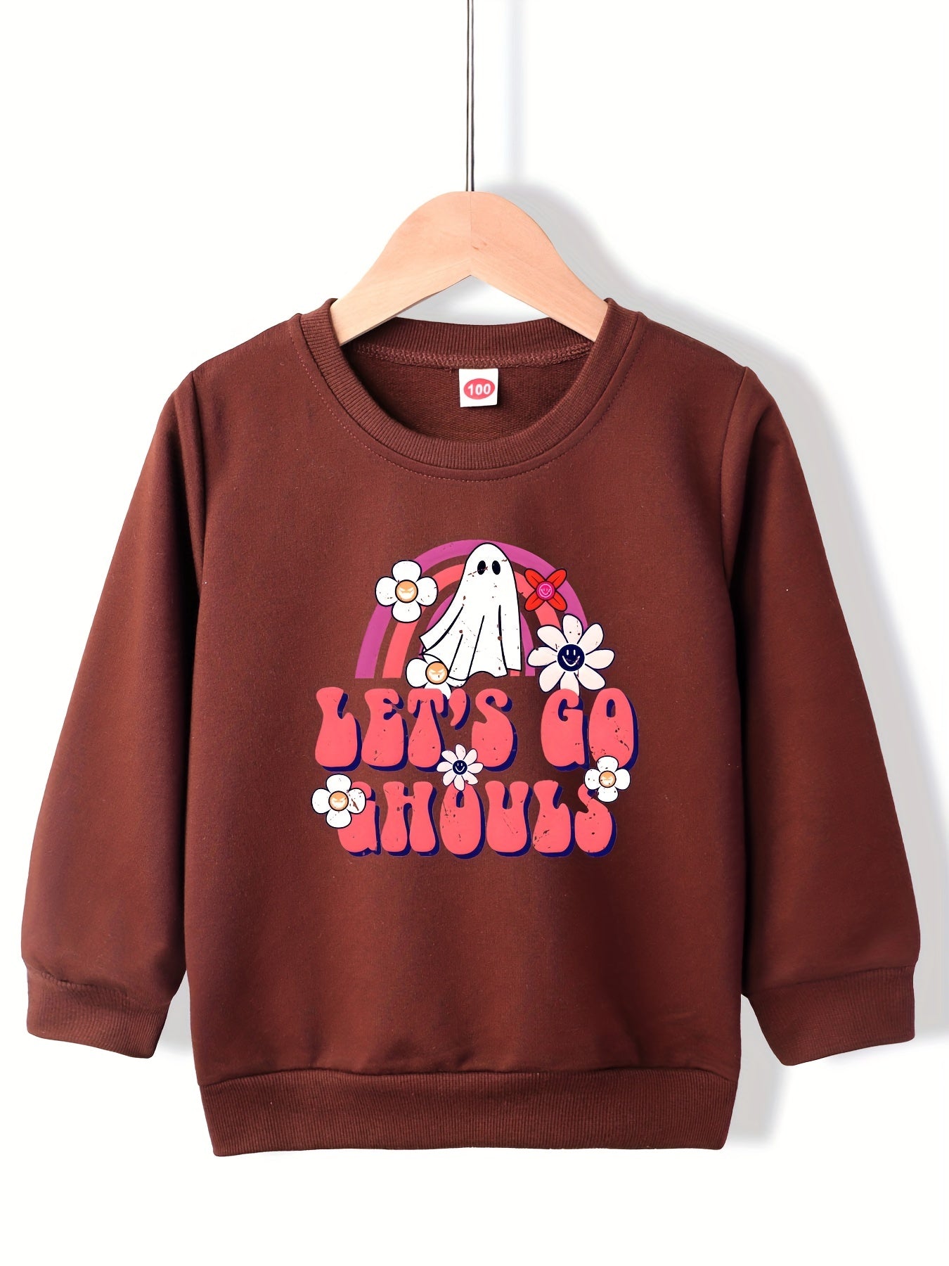 Girls' Floral Ghost Pattern Sweatshirt - Halloween Party Top
