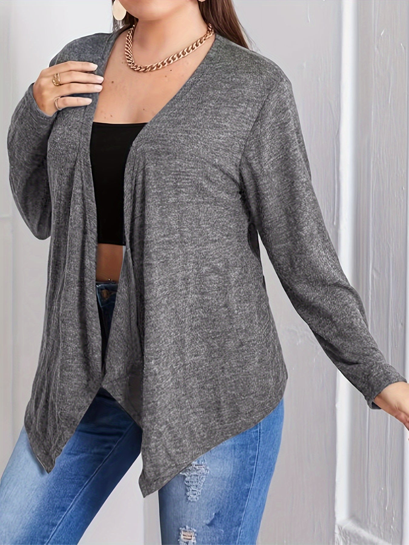  Casual Cardigan Women's Plus Heathered Long Sleeve