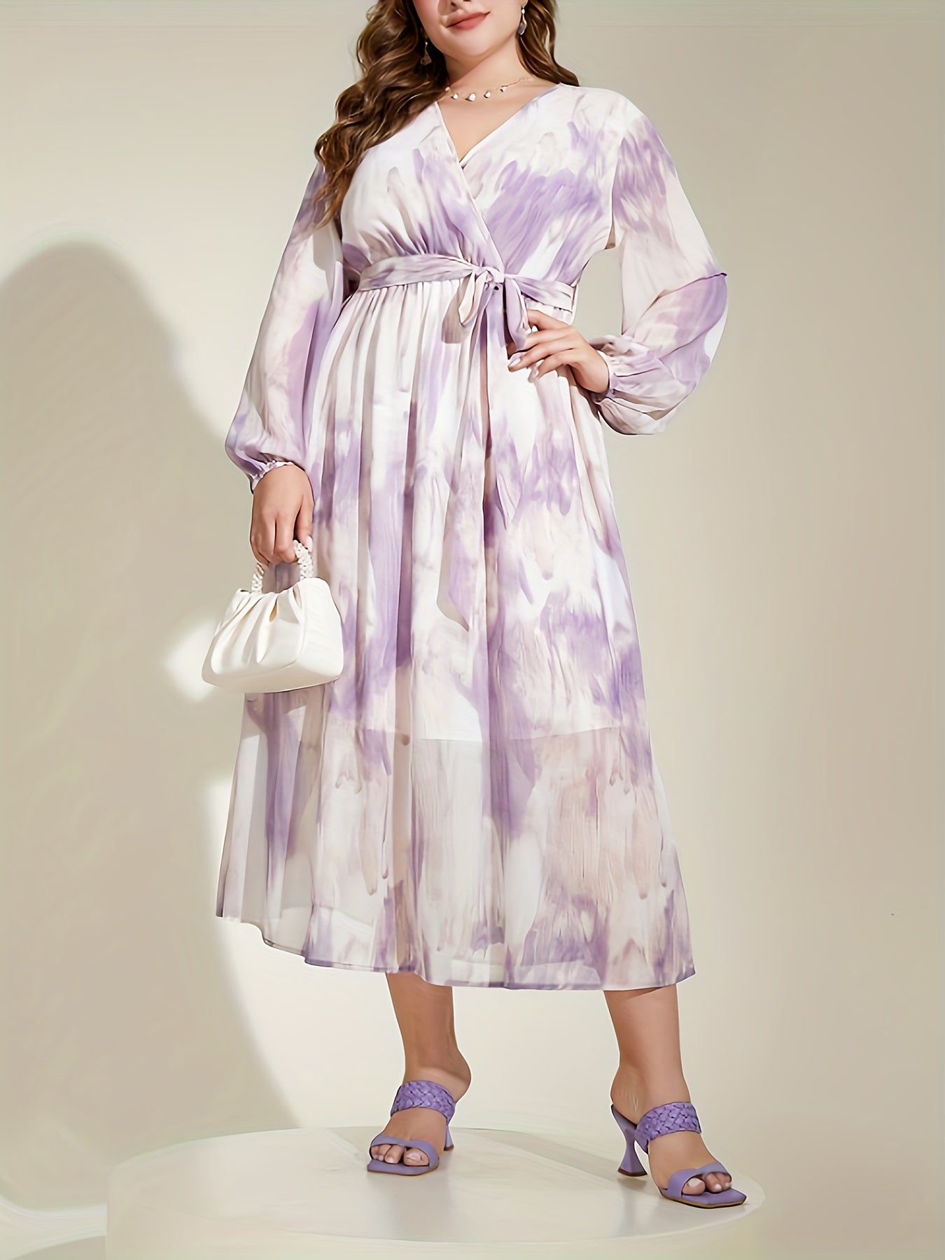  Tie Dye Maxi Dress with Lantern Sleeves