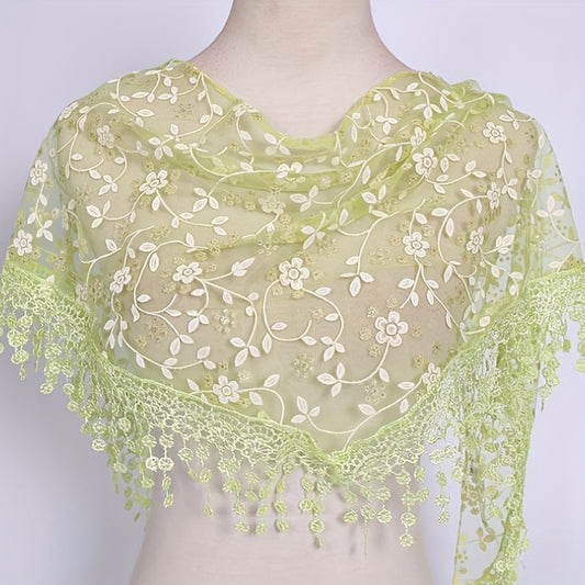 Lace Tassel Floral Scarf Embroidery Triangle Shawl Head Wrap