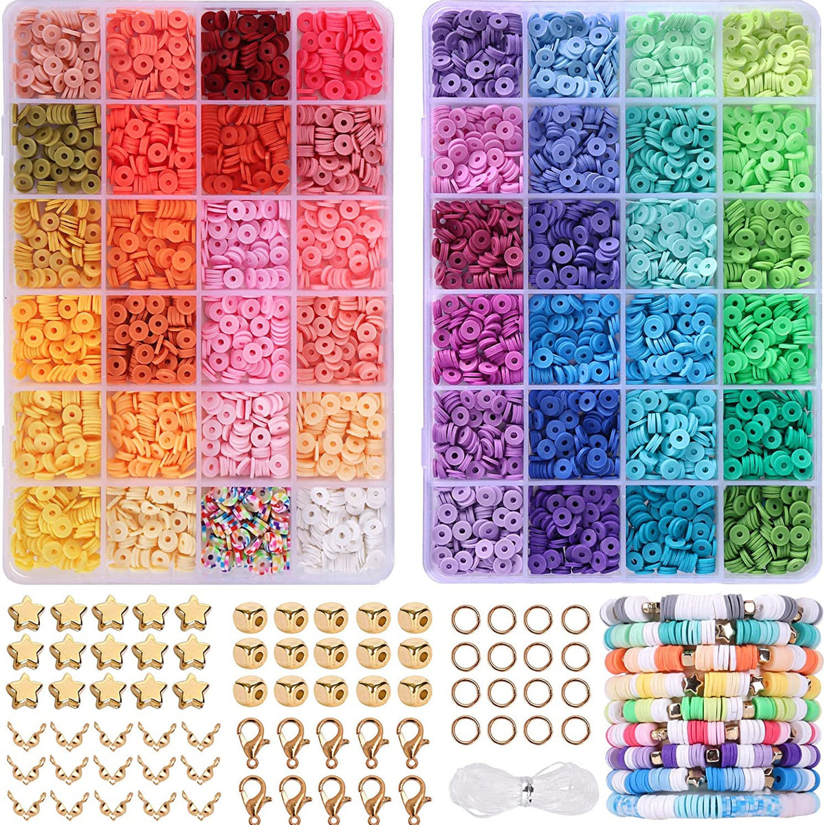 4800pcs Clay Beads 48 Colors Flat Round Polymer Clay Beads Spacer Beads