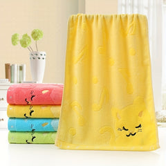 Cat Pattern Small Towel Bamboo Fiber Soft Absorbent Towel 9.84x19.69in