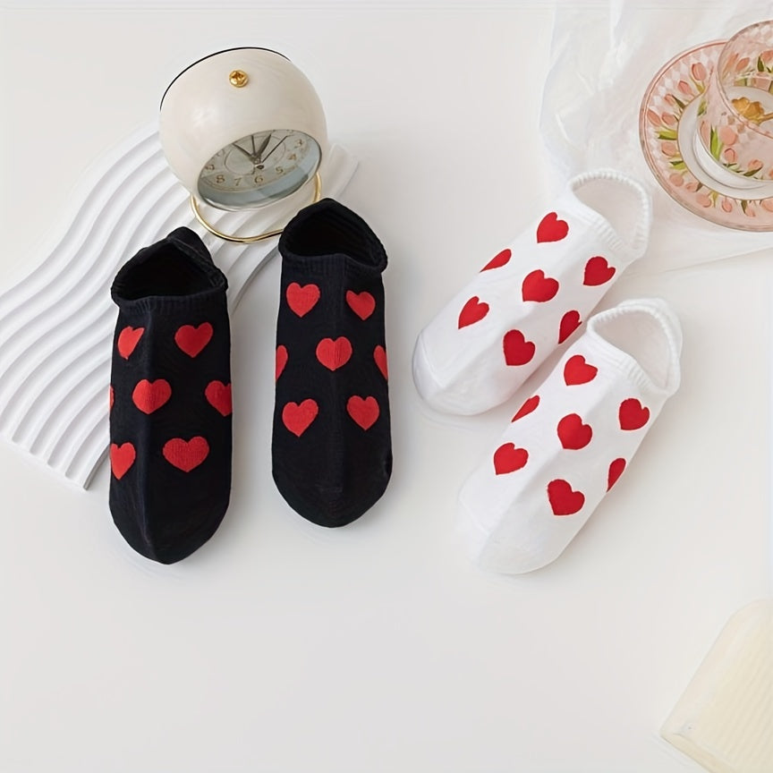 5 Pair Heart Print Socks Women's Ankle Stockings