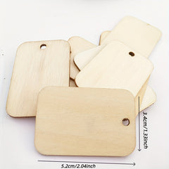 50pcs DIY Wooden Chips with Holes & Hemp Rope for Gift Labels