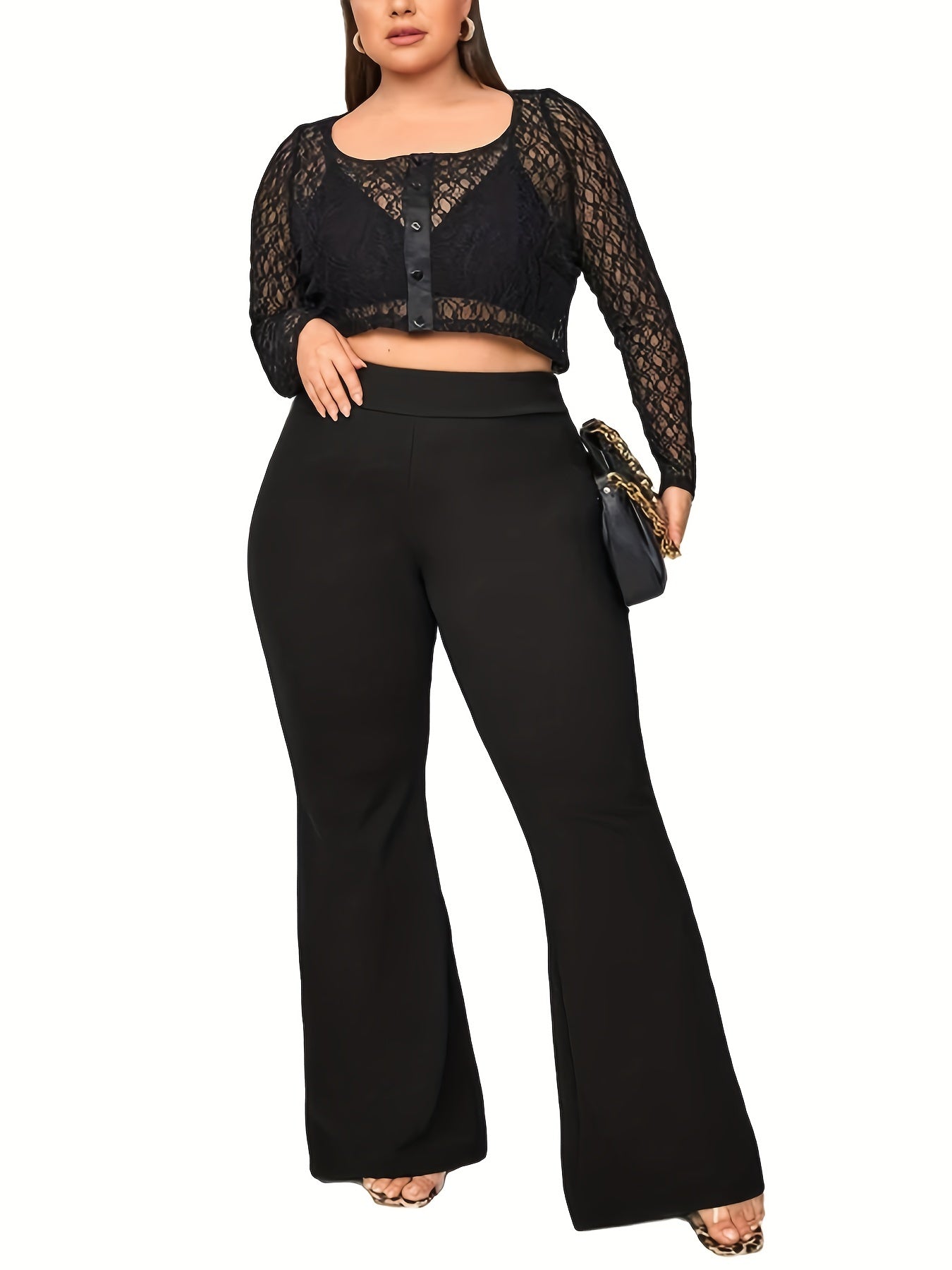  Flared Leg Trousers High Rise Medium Stretch Pants