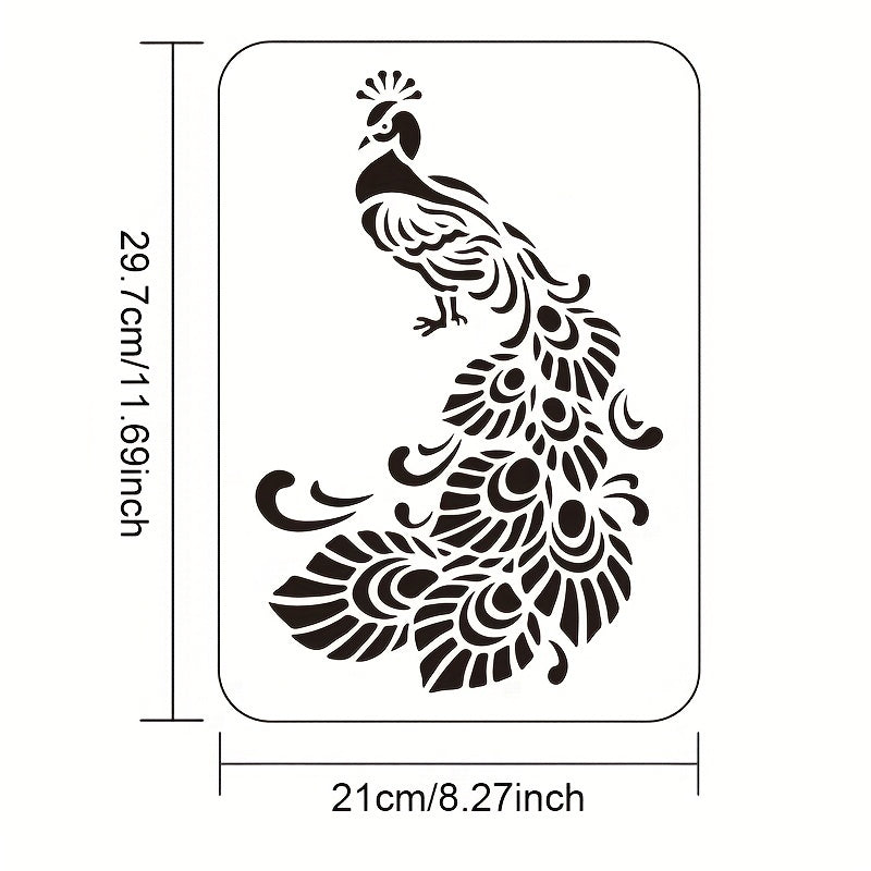 Reusable Plastic Drawing Stencil Template Peacock Pattern 297x210mm