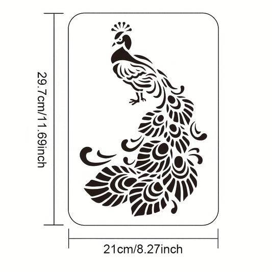Reusable Plastic Drawing Stencil Template Peacock Pattern 297x210mm