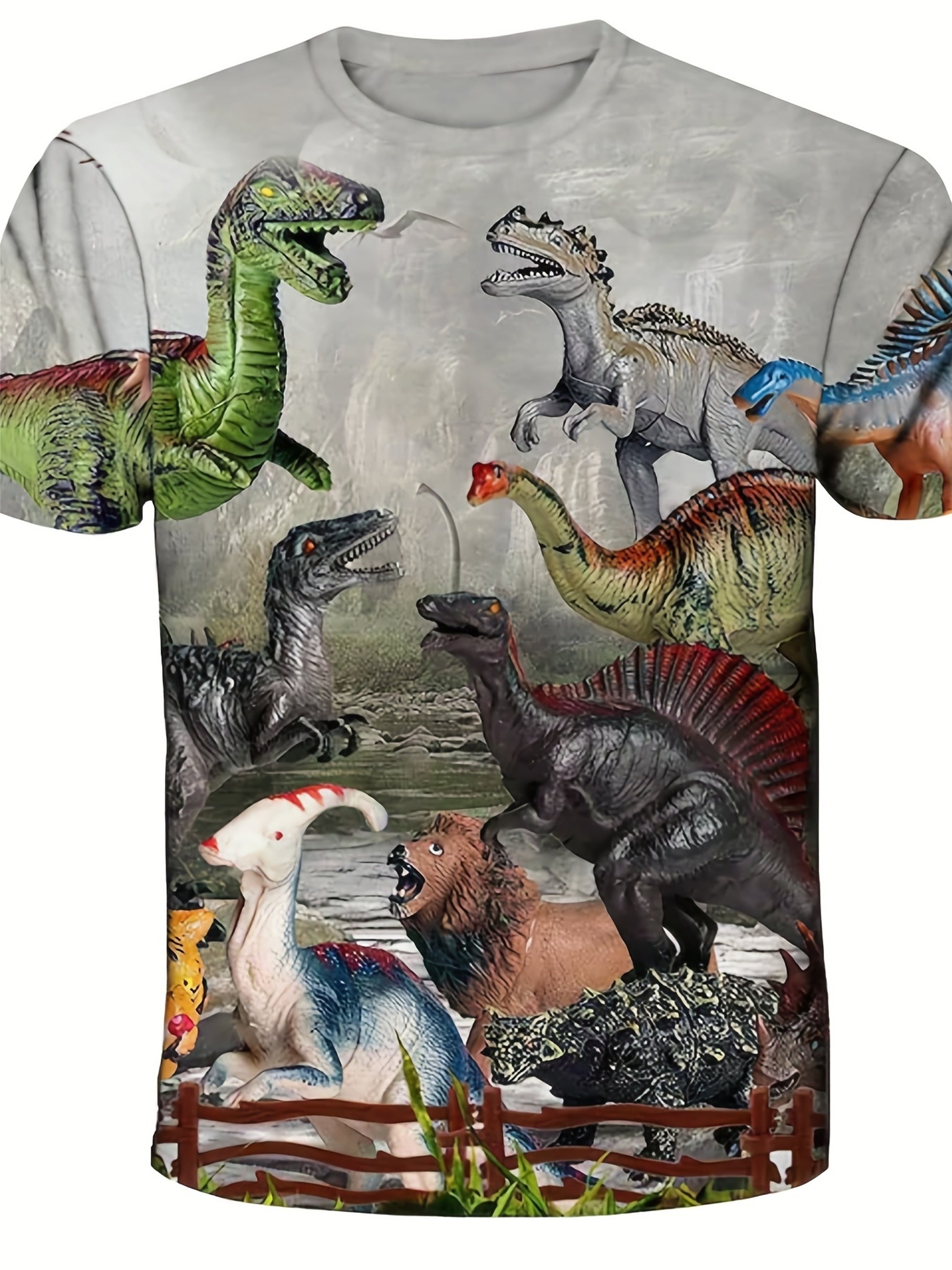 Fun Dino T Shirt 3D Print Short Sleeve Crew Neck Top for Kids