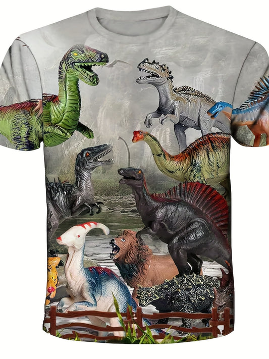 Fun Dino T Shirt 3D Print Short Sleeve Crew Neck Top for Kids