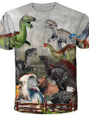 Fun Dino T Shirt 3D Print Short Sleeve Crew Neck Top for Kids