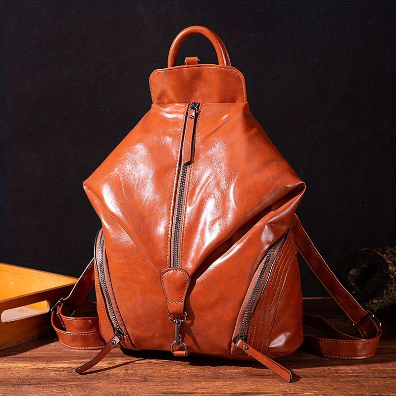 Retro Faux Letter Zipper Backpack Soft Daypack