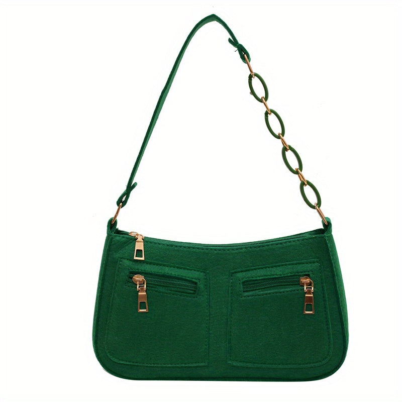 Felt Baguette Bag Chain Shoulder Underarm Purse Street Wear