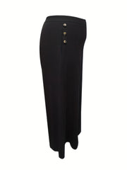  Women's Wide Leg Button Decor Loose Trousers