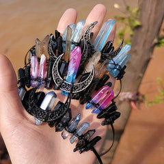 Moon Shape Crystal Crown Hairband Multicolored Hand-tied Bridal Headba
