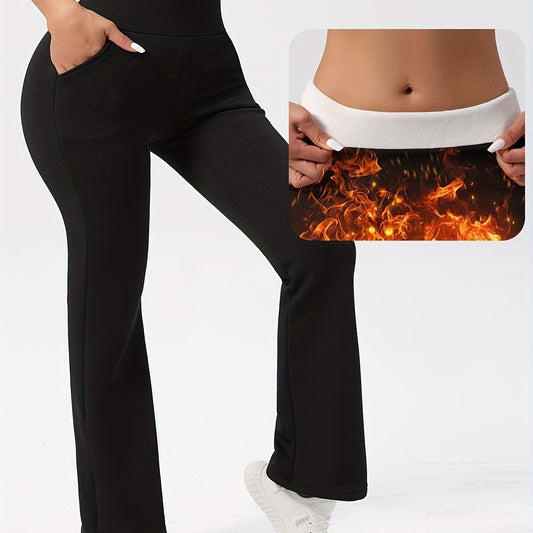 Fleece Yoga Bootcut Pants High Stretch Warm Running Leggings