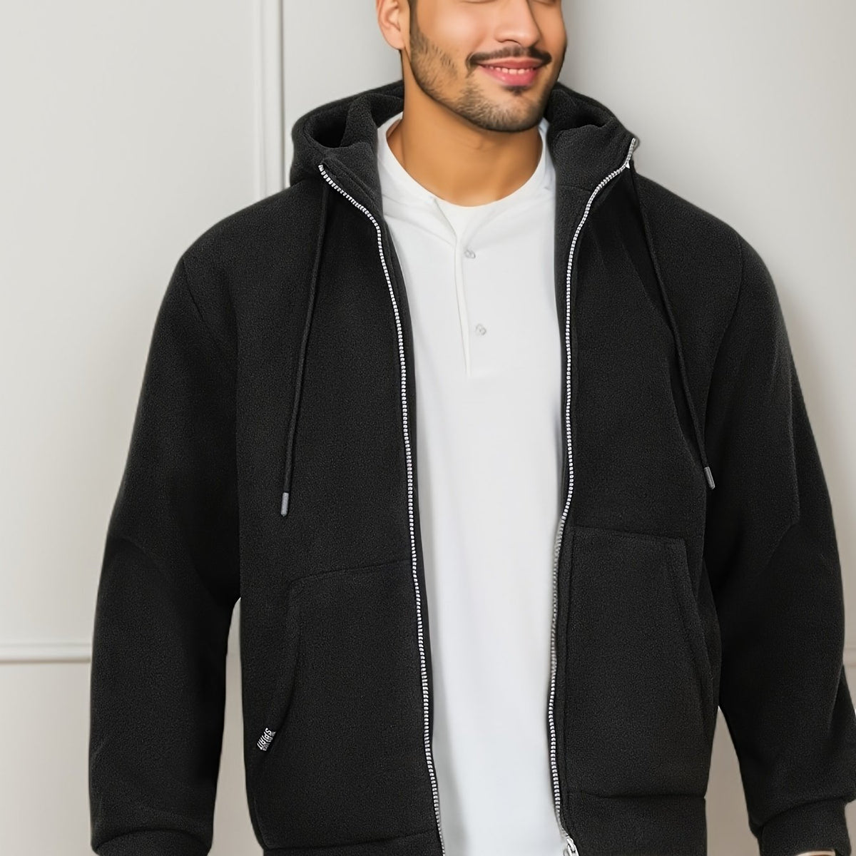 Men's Fleece Zip Up Hooded Jacket for Autumn Winter