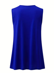  Casual Tank Top Women's Plus Solid Rhinestone Cut Out Round Neck