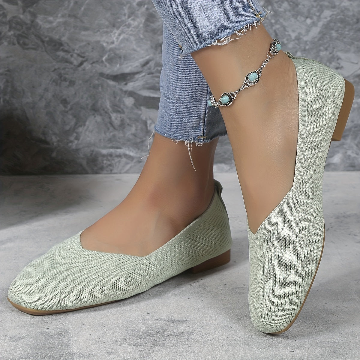 Women's Knitted Ballet Flats Comfy Slip On Shoes