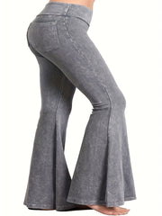Women's Plus Denim Print High Rise Flare Leg Pants
