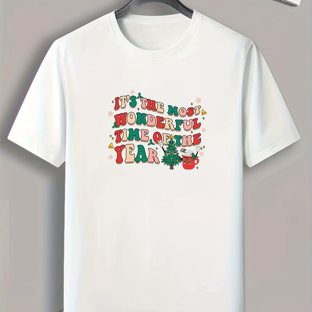 Letter Pattern Print Men's Sports Tee Christmas Style