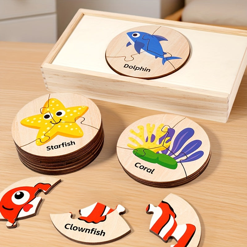 Ocean Animals Puzzle Wooden Box Set - Educational and Multifunctional