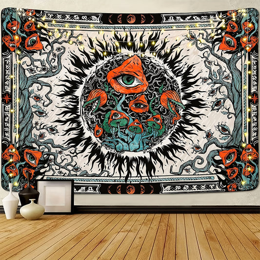 Mushroom Burning Sun Moon Phase Tapestry Wall Hanging Room Decor