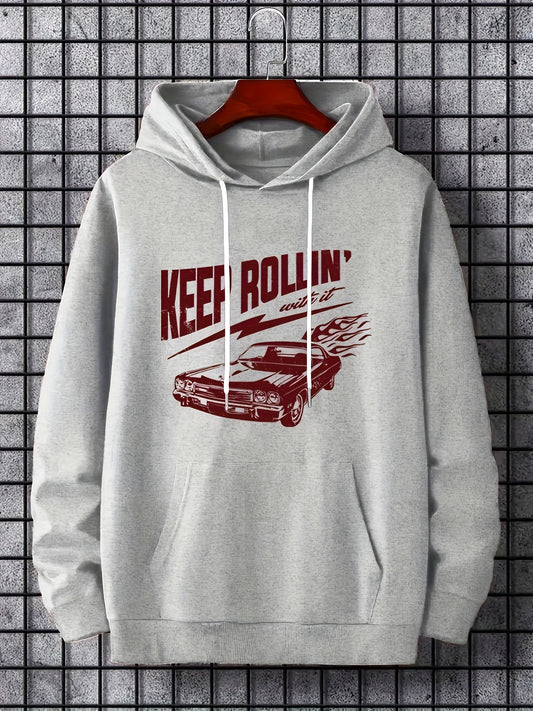 Rollin Print Hoodie Men Graphic Hooded Pullover Kangaroo Pocket