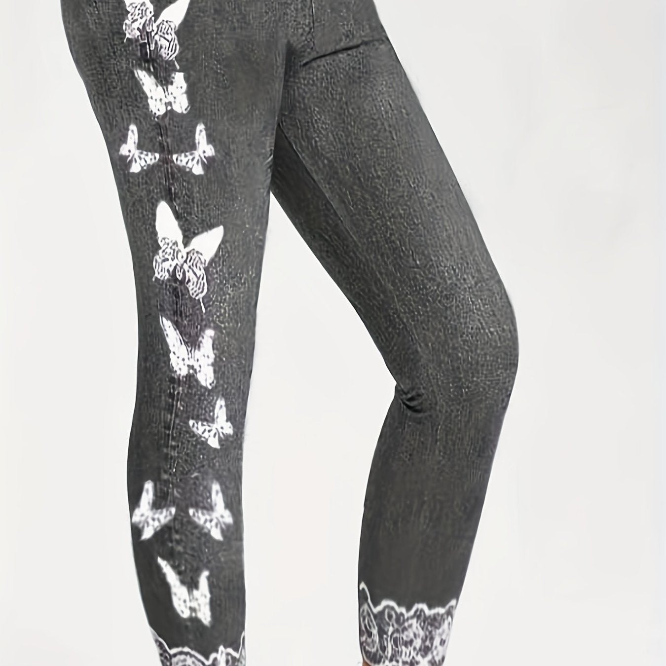  Butterfly & Denim Print Skinny Leggings