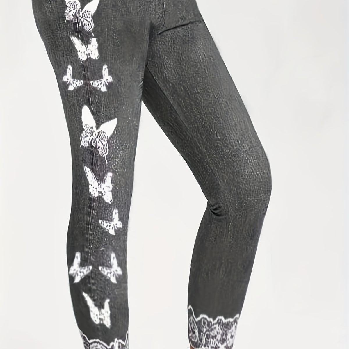  Butterfly & Denim Print Skinny Leggings