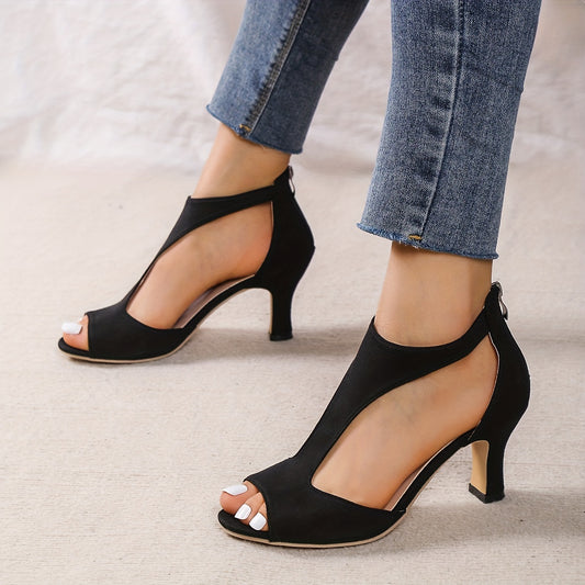 T-Strap Kitten Heeled Sandals for Summer Dance & Formal Occasions