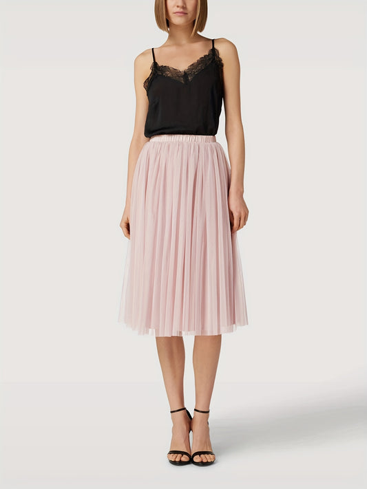 Pleated Elastic Waist Skirt for Women's Spring & Summer Wear