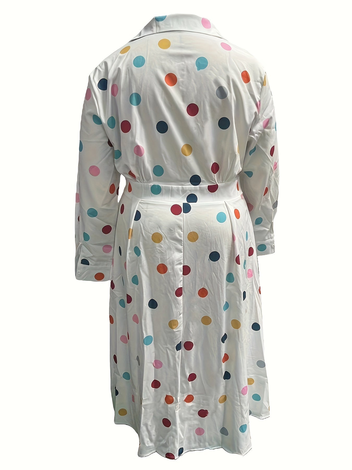  Colorful Dot Print Long Sleeve Maxi Shirt Dress